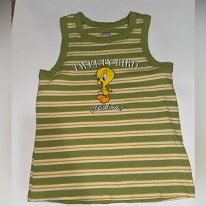 Looney tunes tweety bird green yellow white striped tank top shirt size X-Large